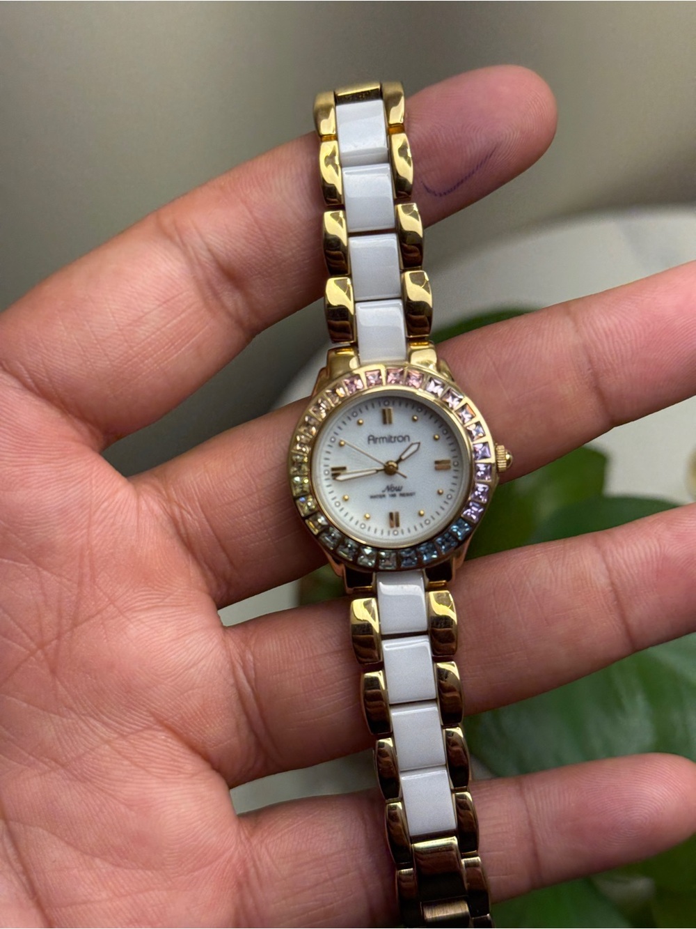 Armitron Women’s Two-Tone Gold & White Crystal Accent Bracelet Watch